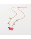 Luksusowe europejskie kobiety wisiorek z motylem naszyjniki kobiece kolorowe Rhinestone złoty łańcuszek prosty naszyjnik Choker 