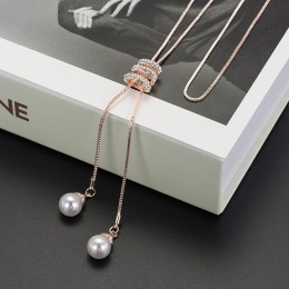 Imitacja perły wąż kryształowy długi naszyjnik łańcuch sweter Vintage Accessary kryształowy naszyjnik CollaresStatement