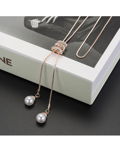 Imitacja perły wąż kryształowy długi naszyjnik łańcuch sweter Vintage Accessary kryształowy naszyjnik CollaresStatement