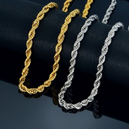 Twist Hip Hop ze stali nierdzewnej długi naszyjnik z łańcuszkiem mężczyzn biżuteria hurtowych, marka Hippie złoty kolor mężczyzn