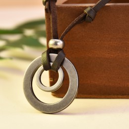 2019 Boho Vintage mężczyźni kobiety dwa kółka regulowany skórzany naszyjnik ze sznurka wisiorek biżuteria prezent na boże narodz
