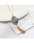 Kwiat sześciokąt Abalone shell Leopard naszyjnik frędzle długi łańcuszek naszyjnik sweter moda biżuteria geometryczna