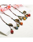 Długa skórzana lina łańcuchowa kulka ceramiczna wisiorek w stylu Vintage sweter naszyjnik łańcuch Choker dla kobiet odzież preze