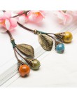 Długa skórzana lina łańcuchowa kulka ceramiczna wisiorek w stylu Vintage sweter naszyjnik łańcuch Choker dla kobiet odzież preze