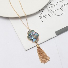 Kwiat sześciokąt Abalone shell Leopard naszyjnik frędzle długi łańcuszek naszyjnik sweter moda biżuteria geometryczna