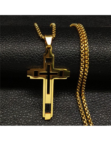 2019 moda krzyż naszyjnik Choker ze stali nierdzewnej naszyjnik dla mężczyzn złoty kolor oświadczenie naszyjnik biżuteria collar