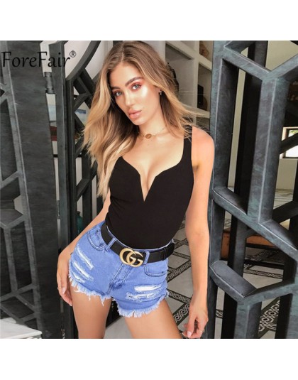 Forefair V Neck bez rękawów Sexy body damski letni kombinezon jednoczęściowy biały czarny kombinezon bez pleców body na ramiączk