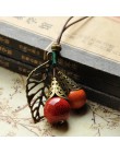 Długa skórzana lina łańcuchowa kulka ceramiczna wisiorek w stylu Vintage sweter naszyjnik łańcuch Choker dla kobiet odzież preze