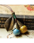 Długa skórzana lina łańcuchowa kulka ceramiczna wisiorek w stylu Vintage sweter naszyjnik łańcuch Choker dla kobiet odzież preze