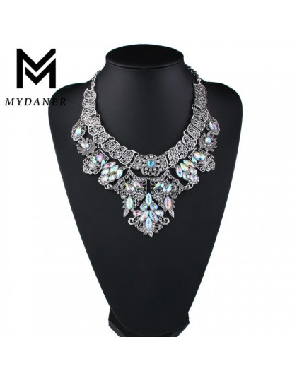 MYDANER moda marka Rhinestone wielobarwny czeski dobrej jakości Chunky Collar kobiety Choker Maxi komunikat naszyjnik biżuteria