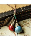 Długa skórzana lina łańcuchowa kulka ceramiczna wisiorek w stylu Vintage sweter naszyjnik łańcuch Choker dla kobiet odzież preze