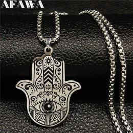 2019 Islam muzułmanin Hamsa ręcznie ze stali nierdzewnej naszyjniki mężczyźni czarne naszyjniki w kolorze srebrnym wisiorki biżu
