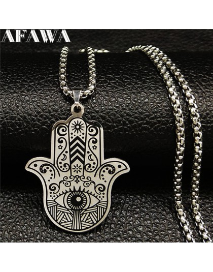 2019 Islam muzułmanin Hamsa ręcznie ze stali nierdzewnej naszyjniki mężczyźni czarne naszyjniki w kolorze srebrnym wisiorki biżu