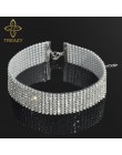 TREAZY świecący choker z kryształem strasem naszyjnik kobiety akcesoria ślubne srebrny Punk Gothic Chokers biżuteria Collier Fem