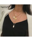 Ingemark wielowarstwowe rzeźbione monety Choker naszyjnik Boho Vintage koraliki ze stopu anioł słońce wisiorek kwiat długi naszy
