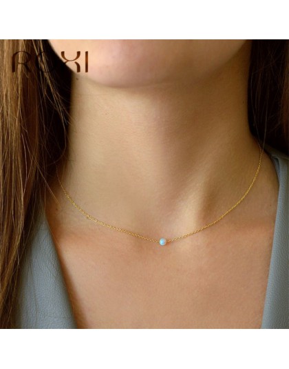ROXI biały ogień Opal Choker naszyjnik złoty łańcuch Link naszyjnik mały okrągły wisiorek naszyjnik dla kobiet moda minimalistyc