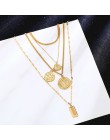 Ingemark wielowarstwowe rzeźbione monety Choker naszyjnik Boho Vintage koraliki ze stopu anioł słońce wisiorek kwiat długi naszy