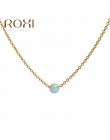 ROXI biały ogień Opal Choker naszyjnik złoty łańcuch Link naszyjnik mały okrągły wisiorek naszyjnik dla kobiet moda minimalistyc