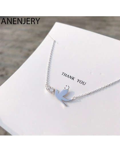 ANENJERY minimalistyczny 925 Sterling Silver Swallow naszyjniki dla kobiet cyrkon choker collares S-N467