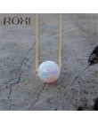 ROXI biały ogień Opal Choker naszyjnik złoty łańcuch Link naszyjnik mały okrągły wisiorek naszyjnik dla kobiet moda minimalistyc