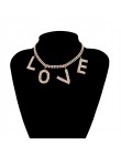 Luksusowy kryształ list miłosny Choker naszyjnik dla kobiet kołnierz Femme komunikat Punk łańcuszek z kryształów górskich naszyj