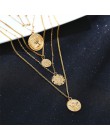 Ingemark wielowarstwowe rzeźbione monety Choker naszyjnik Boho Vintage koraliki ze stopu anioł słońce wisiorek kwiat długi naszy