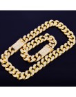 Alloy Crystal Heavy Miami kubański łańcuch z bransoletką i naszyjnik zestaw złoty kolor 20mm duży Choker męski Hip hop biżuteria