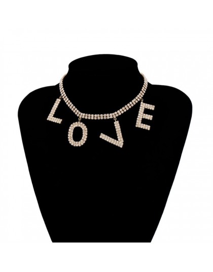 Luksusowy kryształ list miłosny Choker naszyjnik dla kobiet kołnierz Femme komunikat Punk łańcuszek z kryształów górskich naszyj