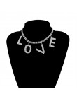 Luksusowy kryształ list miłosny Choker naszyjnik dla kobiet kołnierz Femme komunikat Punk łańcuszek z kryształów górskich naszyj