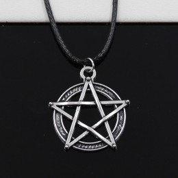 Nowe mody tybetański srebrny kolorowy wisiorek gwiazda Pentagram naszyjnik Choker urok czarny skórzany sznur cena fabryczna ręcz