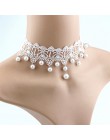 Nowe mody eleganckie Vintage sztuczna biała perła koronki komunikat Choker naszyjniki biżuteria ślubna dla kobiet ślub