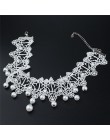 Nowe mody eleganckie Vintage sztuczna biała perła koronki komunikat Choker naszyjniki biżuteria ślubna dla kobiet ślub