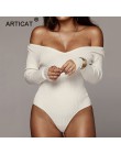 Articat Off Shoulder prążkowana dzianina Sexy body kobiety czarny V Neck letnie pajacyki kombinezon damski podstawowe Playsuit d