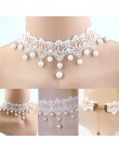 Nowe mody eleganckie Vintage sztuczna biała perła koronki komunikat Choker naszyjniki biżuteria ślubna dla kobiet ślub