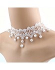 Nowe mody eleganckie Vintage sztuczna biała perła koronki komunikat Choker naszyjniki biżuteria ślubna dla kobiet ślub