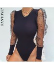 FANTOYE nowa koronkowa bufiaste rękawy damskie body jesień z długim rękawem Polka Dot Vintage kombinezon typu bodycon topy Skinn