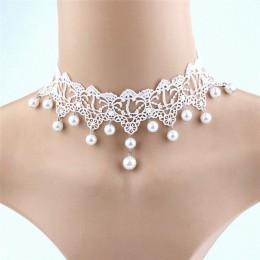 Nowe mody eleganckie Vintage sztuczna biała perła koronki komunikat Choker naszyjniki biżuteria ślubna dla kobiet ślub