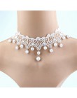 Nowe mody eleganckie Vintage sztuczna biała perła koronki komunikat Choker naszyjniki biżuteria ślubna dla kobiet ślub