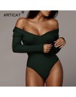 Articat Off Shoulder prążkowana dzianina Sexy body kobiety czarny V Neck letnie pajacyki kombinezon damski podstawowe Playsuit d