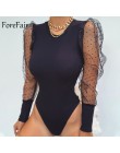 Forefair Mesh Sexy Body z długim rękawem kobiety jesień Body topy kobieta O Neck Slim Polka Dot czarny biały 2019 Body