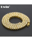 Uwin męski hip hop Bling Bling Iced Out łańcuchy tenisowe 1 wiersz naszyjniki luksusowa marka srebrny/złoty kolor mężczyźni łańc