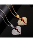 Spersonalizowana moda złamane serce wisiorek naszyjniki kobiety mężczyźni Hip Hop biżuteria Bling Rhinestone złoty srebrny długi