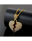 Spersonalizowana moda złamane serce wisiorek naszyjniki kobiety mężczyźni Hip Hop biżuteria Bling Rhinestone złoty srebrny długi