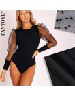 FANTOYE nowa koronkowa bufiaste rękawy damskie body jesień z długim rękawem Polka Dot Vintage kombinezon typu bodycon topy Skinn