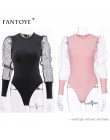 FANTOYE nowa koronkowa bufiaste rękawy damskie body jesień z długim rękawem Polka Dot Vintage kombinezon typu bodycon topy Skinn
