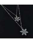 Moda złoty Rhinestone wisiorek w kształcie płatka śniegu naszyjniki długi sweter łańcuch podwójne warstwy naszyjnik i wisiorek p
