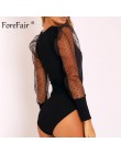 Forefair Mesh Sexy Body z długim rękawem kobiety jesień Body topy kobieta O Neck Slim Polka Dot czarny biały 2019 Body