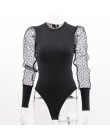 Forefair Mesh Sexy Body z długim rękawem kobiety jesień Body topy kobieta O Neck Slim Polka Dot czarny biały 2019 Body