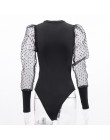 Forefair Mesh Sexy Body z długim rękawem kobiety jesień Body topy kobieta O Neck Slim Polka Dot czarny biały 2019 Body