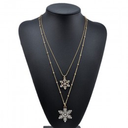 Moda złoty Rhinestone wisiorek w kształcie płatka śniegu naszyjniki długi sweter łańcuch podwójne warstwy naszyjnik i wisiorek p